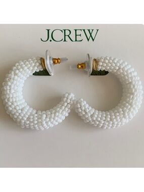 NWT J. Crew Chunky White Beaded Hoop Earrings